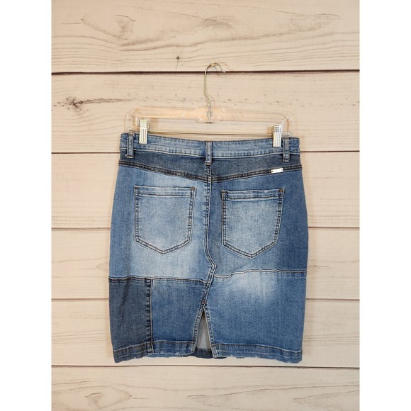 INC International Concepts Denim Patchwork Pencil Skirt Blue Size 6 - Picture 2 of 6